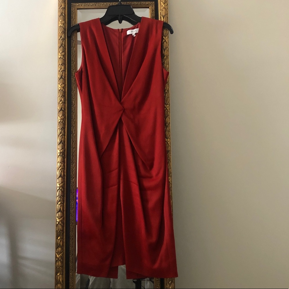 Reiss Plunge Neckline Red Satin Midi Dress